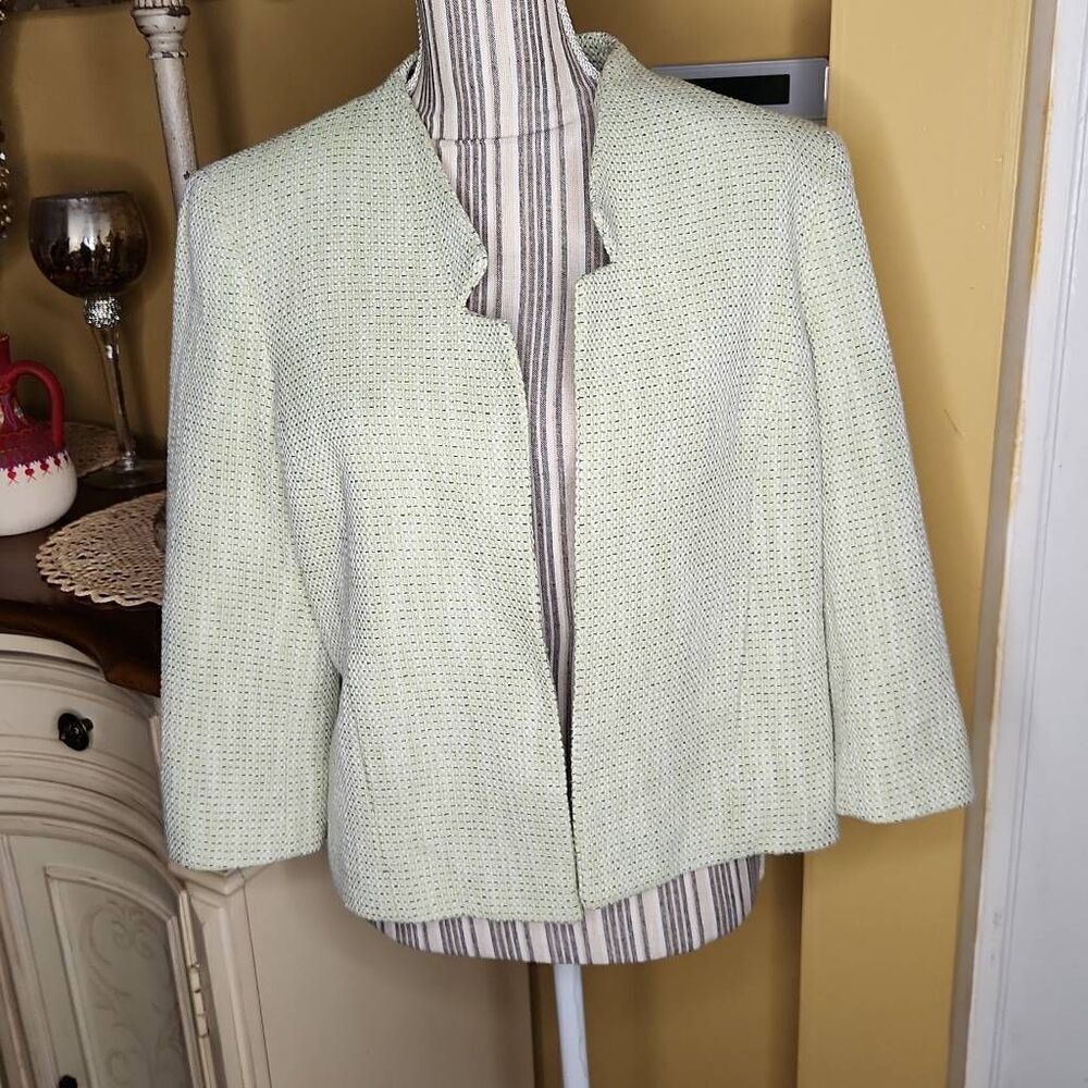 Vintage Nipon boutique light green textured open blazer womens size 12
